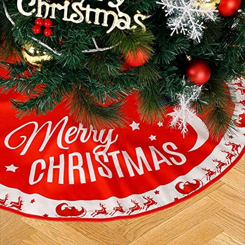 חצאית עץ חג המולד אדומה חג המולד קישוטי עץ לחג המולד מחצלת עץ חג המולד עם דפוס מושלג לקישוטים מסיבת חג 35.5 אינץ '