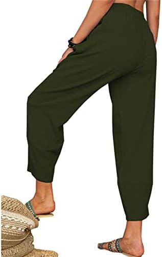 Maiyifu-GJ נשים כותנה פשתן קפרי יוגה מכנסיים שורפים מזדמנים מכנסיים חוף רופף מכנסיים רחבים מותניים רחבים עם כיסים