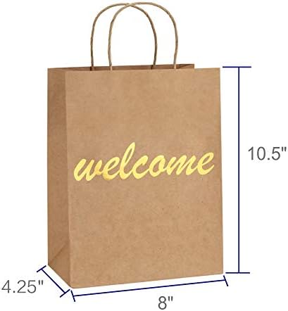 שקיות מתנה ברוכים הבאים עם ידיות 25 יחידות 8 על 4.25 על 10.5 אינץ ' שקיות חתונה מתנות קניות, טובות לאריזות, קמעונאות, מסיבות, מלאכה, ממוחזרות, טובות וסחורות
