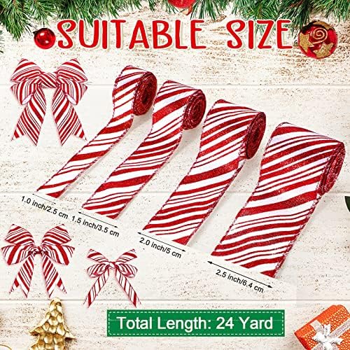 4 גלילים 24 מטר חג המולד סוכריות קנדי ​​סרטי קווית 1.0 אינץ '1.5 אינץ' 2.0 אינץ '2.5 אינץ