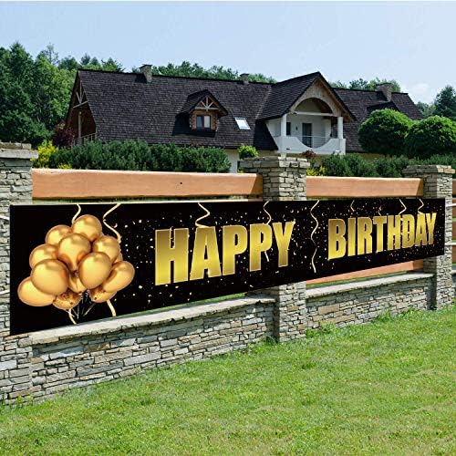 באנר ליום הולדת שמח זהב שחור, שלט מסיבת יום הולדת, קישוטים לאספקת מסיבות