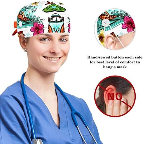 מכסים רפואיים של Muooum כובע עבודה מתכוונן עם כפתורים ודפוס גלישה מקושק של שיער קשת