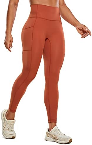 Crz יוגה יוגה -יבש חותלות לאימון לנשים 25 '' - אין מכנסי יוגה קדמיים עם כיסים מותניים גבוהים כושר חדר כושר טייץ כושר