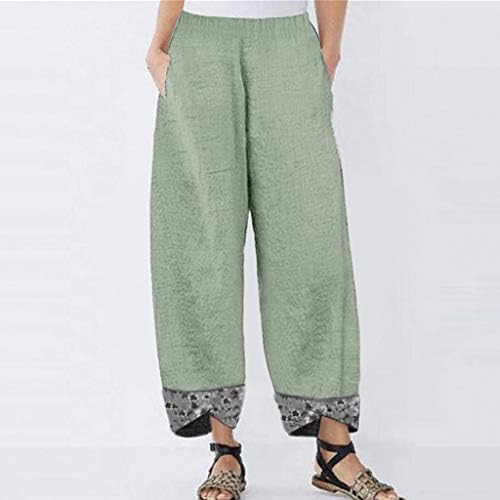 מכנסי פשתן כותנה של Beuu לנשים פלוס גודל, קיץ רוחב מותניים אלסטיים ישר מכנסי קפריס מכנסיים קצוצים