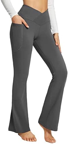 נשים מתלקחות חותלות-מכנסי יוגה בוטות לנשים מכנסי עבודה עם אימון גבוה במותניים במותניים מכנסי שמלה חלקים.