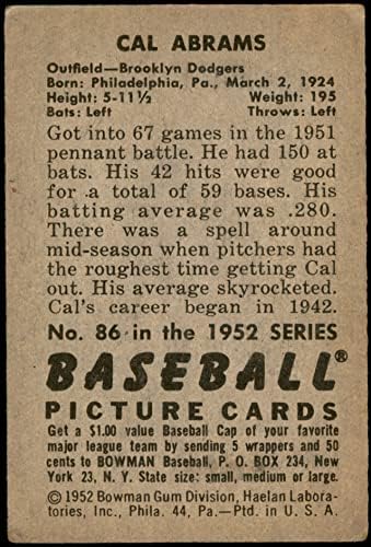1952 Bowman 86 Cal Abrams Brooklyn Dodgers VG Dodgers