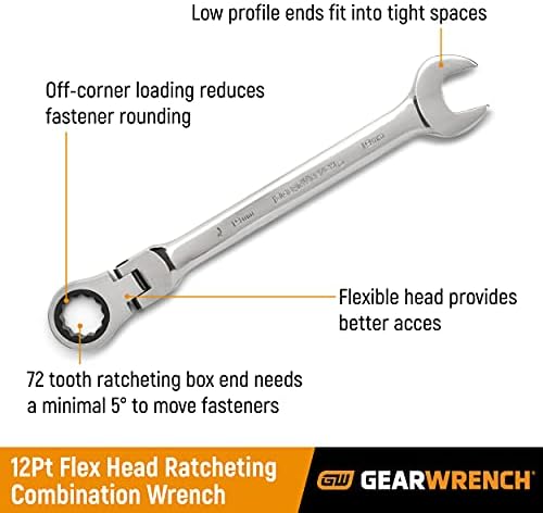 GearWrench Flex Flex Ratcheting שילוב SAE משלים מפתח ברגים סט 4 PC., 12 Point- 9703