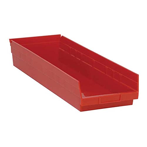 אחסון קוונטי QSB114RD 6-PACK 4 תליית מדף פלסטיק מכולות אחסון, 23-5/8 x 8-3/8 x 4, אדום