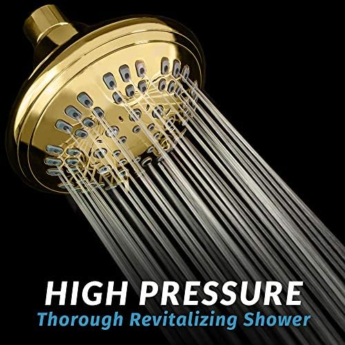 מקלחת מקלחת מקלחת סדרת יוקרה ראש מקלחת, הגדרת ריסוס 6 אינץ ', מתקן ראש מקלחת בלחץ גבוה מתכווננת למים קשים, מערכת מקלחת עיסוי של 360 מעלות - ראש מקלחת זהב פליז מלוטש