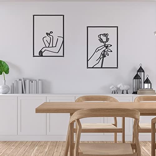 2 חתיכות מתכת מינימליסטי מופשט אישה קיר אמנות קו ציור קיר אמנות תפאורה אחת קו נשי בית תליית קיר אמנות תפאורה מטבח אמבטיה סלון