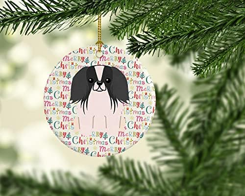 אוצרות קרוליין WDK1648CO1 חג מולד שמח קישוט קרמיקה לבן שחור, רב צבעוני, קישוטים לעץ חג המולד, קישוט תלוי לחג המולד, חג, מסיבה, מתנה,