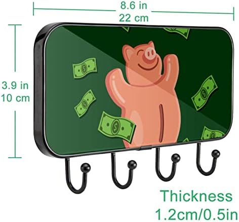 חזיר מצחיק עם דולר כסף הדפס מעיל קיר קיר קיר, מתלה מעיל כניסה עם 4 חיבור לעיל מעיל גלימות מארנק חדר אמבטיה כניסה לסלון