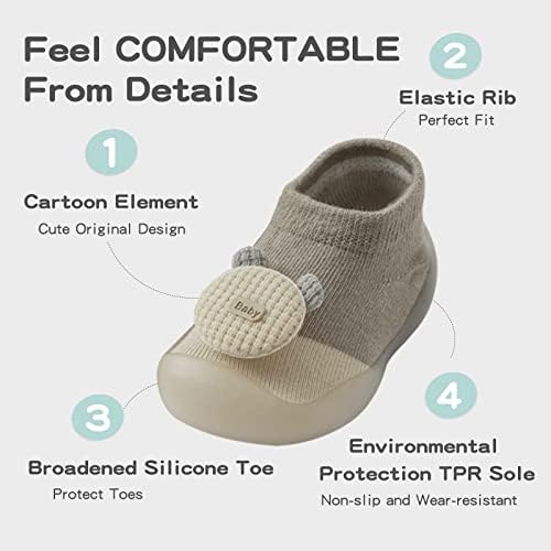 נעלי גרבי תינוקות של Bearbay נעלי גומי סולית סולית לא החלקה על נעלי רצפה מקורה ליוניסקס תינוקות יילודים פעוטות בנות בנות
