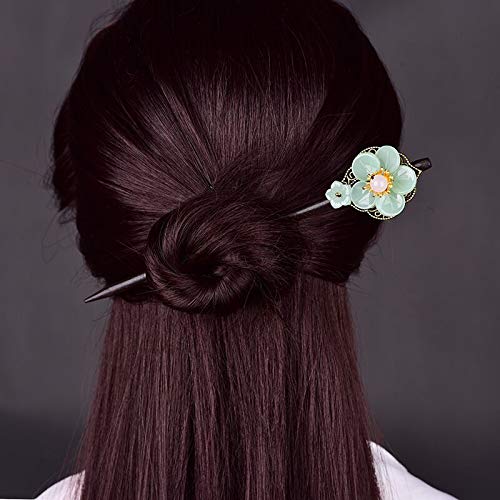 מקסים נשים ילדה של שיער מקל עץ בעבודת יד פרח סיכת ראש רטרו דקור שיער סיכות חבילה של 2 יחידות