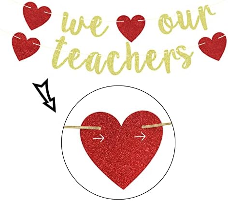אנחנו אוהבים שלנו מורים באנר, תודה שעזרת לנו לגדול, אסיר תודה מורה מעריך מסיבת קישוטי אספקת 2023 אדום וזהב גליטר
