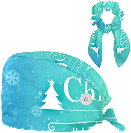 כובעי קרצוף אחות נשים שיער ארוך, פעמון שלג חג המולד כובע עבודה מתכוונן עם כפתור ושיער קשת סקרנצ'י