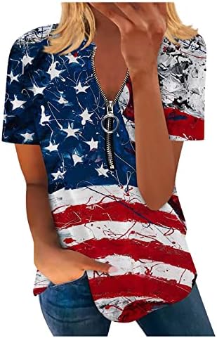 Zefotim 4 ביולי חולצות נשים 2023 שרוול קצר נגד צוואר קז'ן קיץ קיץ טרנדי טרנדי טוניקה טוניקה חולצות חולצות