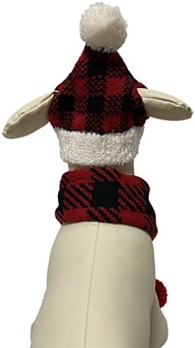 כפית כלבים של Lanyarco כובע חג מולד משובץ באפלו אדום סרוג