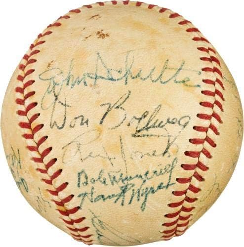 1951 קבוצת בלוז קנזס סיטי חתמה על בייסבול מיקי מנטל ליגה מינורית JSA COA - כדורי בייסבול חתימה